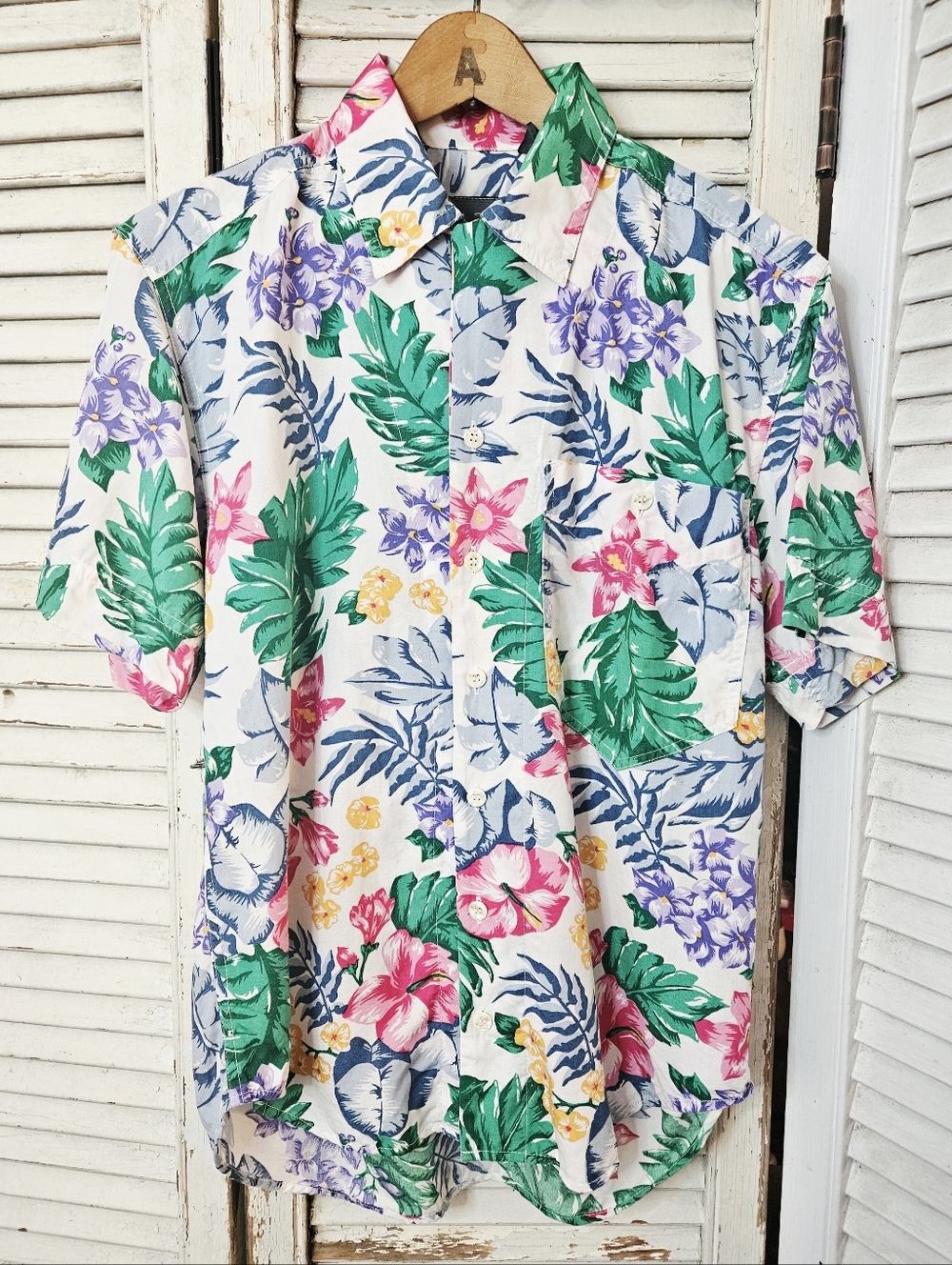 Vintage 90s LizWear White Floral Rayon Blouse Small/Medium